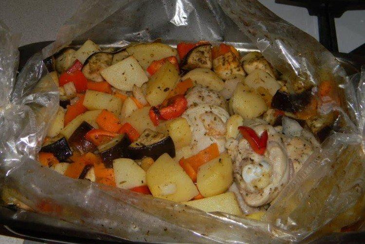 Poulet aux légumes dans la manche