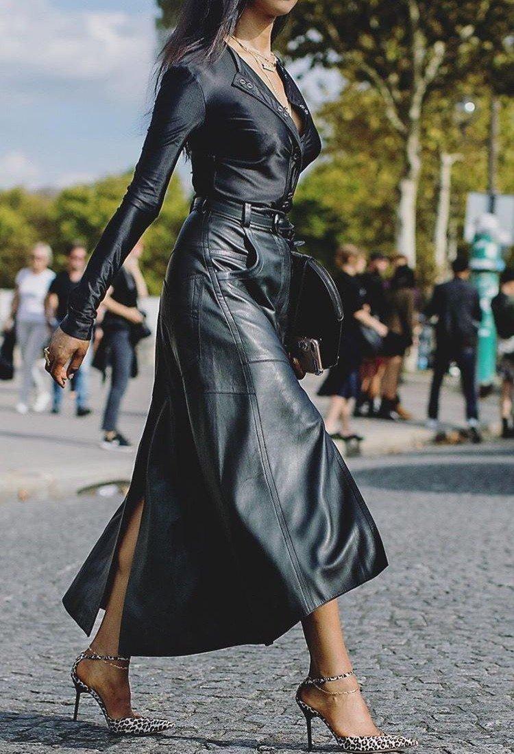 Jupe longue en cuir