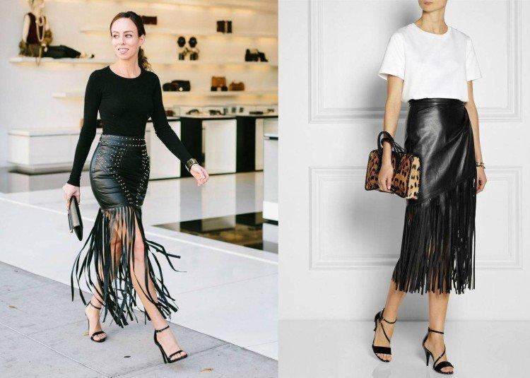 Jupe en cuir à franges