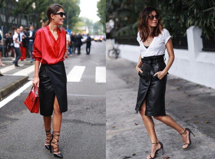 Jupe portefeuille en cuir