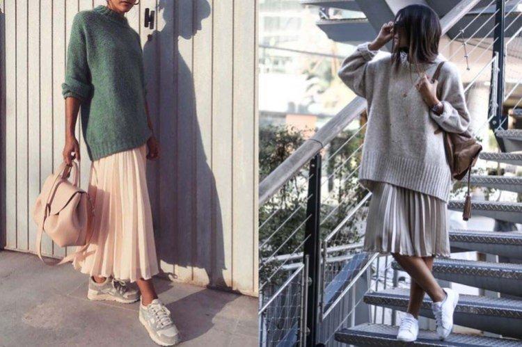 Robe plissée avec baskets