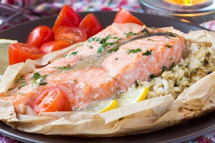 Truite avec riz au four