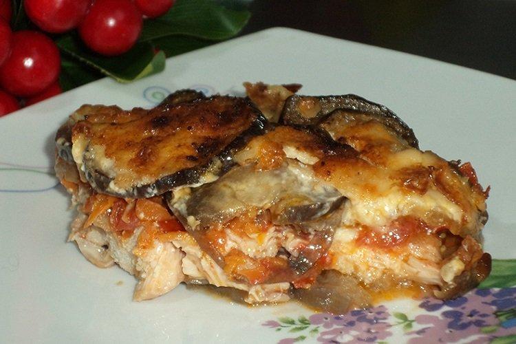 Aubergine au poulet au four