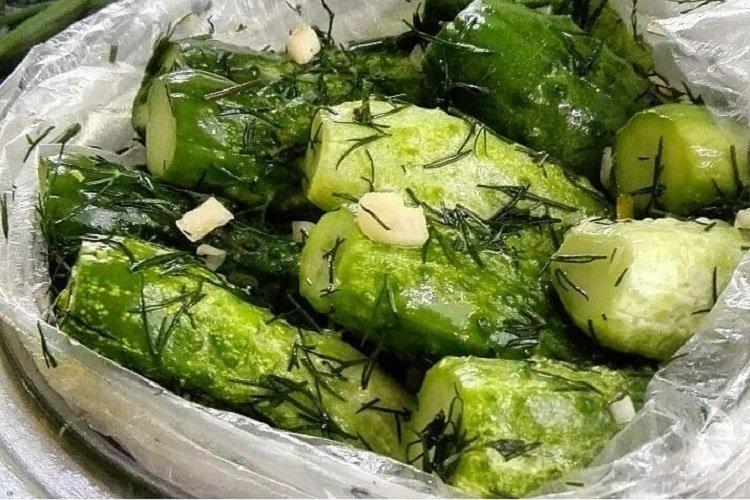 Concombres légèrement salés cassés dans un sac