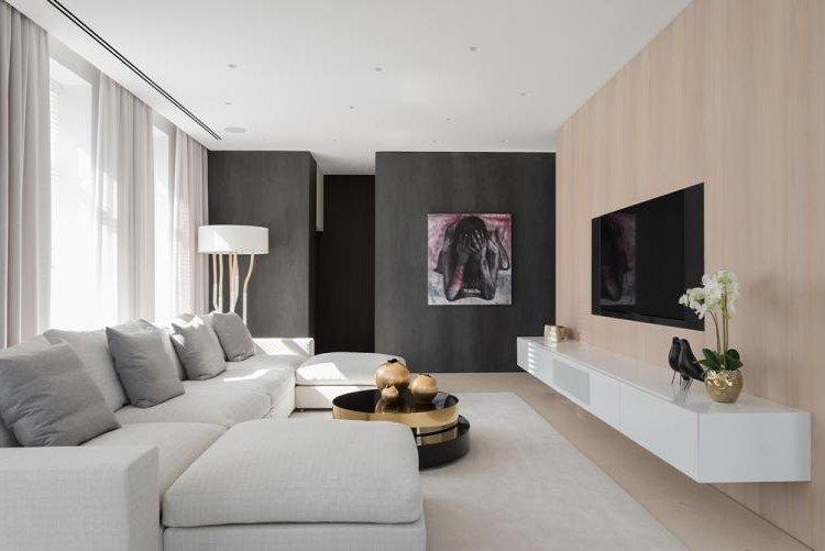 Salon beige moderne - Design d'intérieur