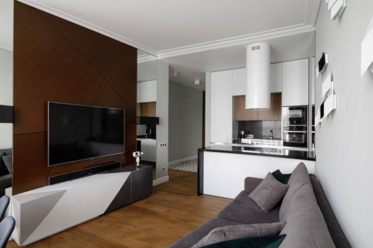 Cuisine-salon dans un style moderne - photo de design d'intérieur