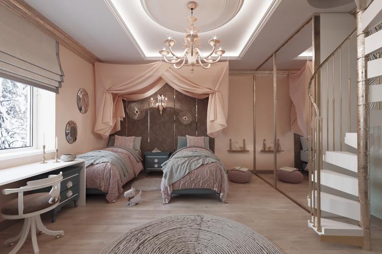 Intérieur d'une chambre d'enfants pour deux filles