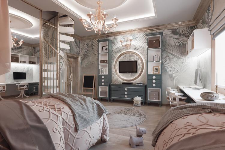 Intérieur d'une chambre d'enfants pour deux filles