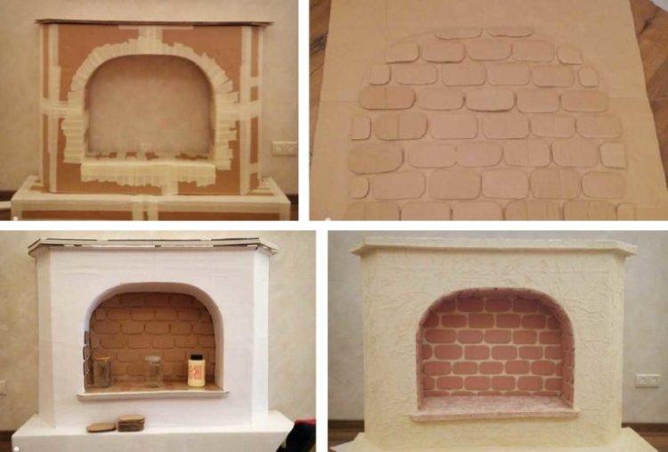 Cheminée de bricolage avec un portail rond à partir de boîtes