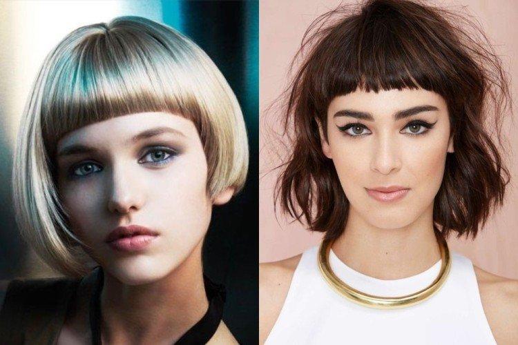 Un carré avec une frange courte pour les cheveux mi-longs