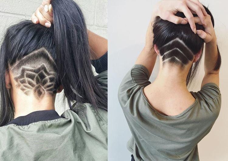 Cascade pour cheveux mi-longs sans frange avec une tête rasée