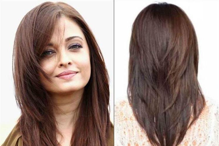 Cascade pour cheveux mi-longs avec une longue frange