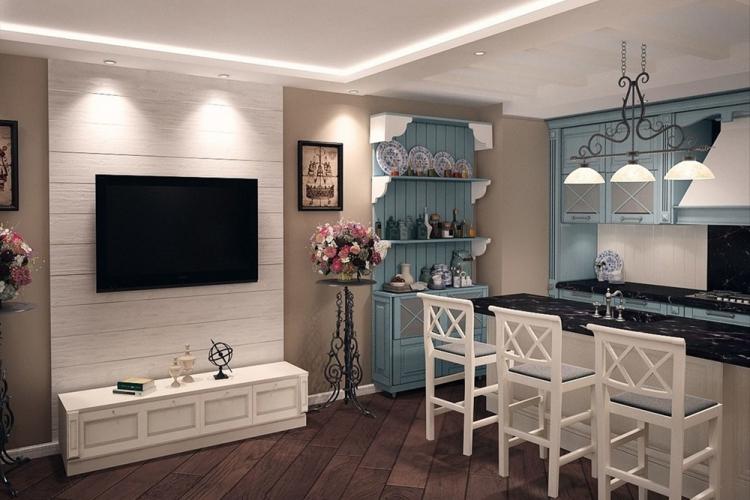 Combiner du papier peint dans la cuisine-salon