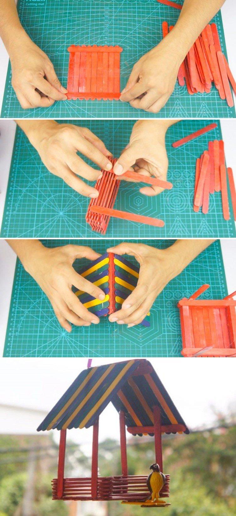 Mangeoires à oiseaux bricolage à partir de bâtons de crème glacée