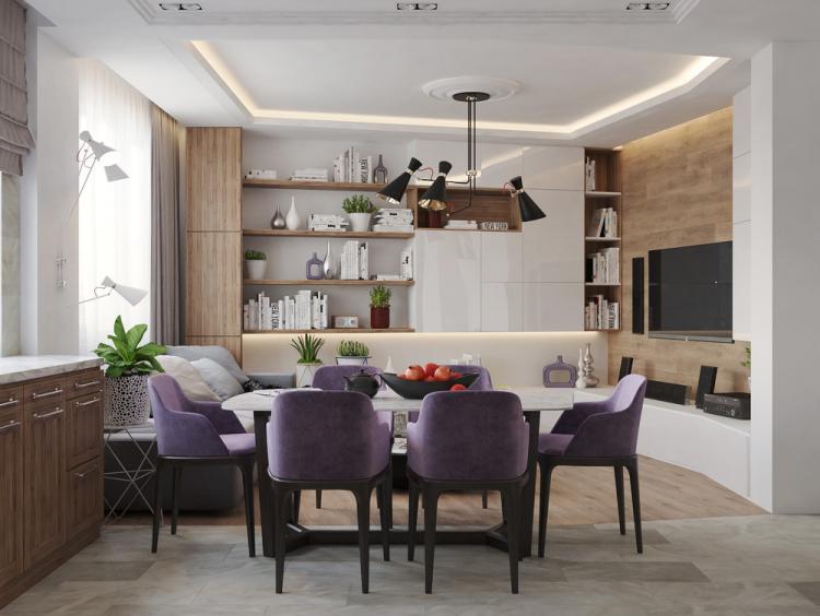 Cuisine-salon Achromatique & Couleur - design d'intérieur