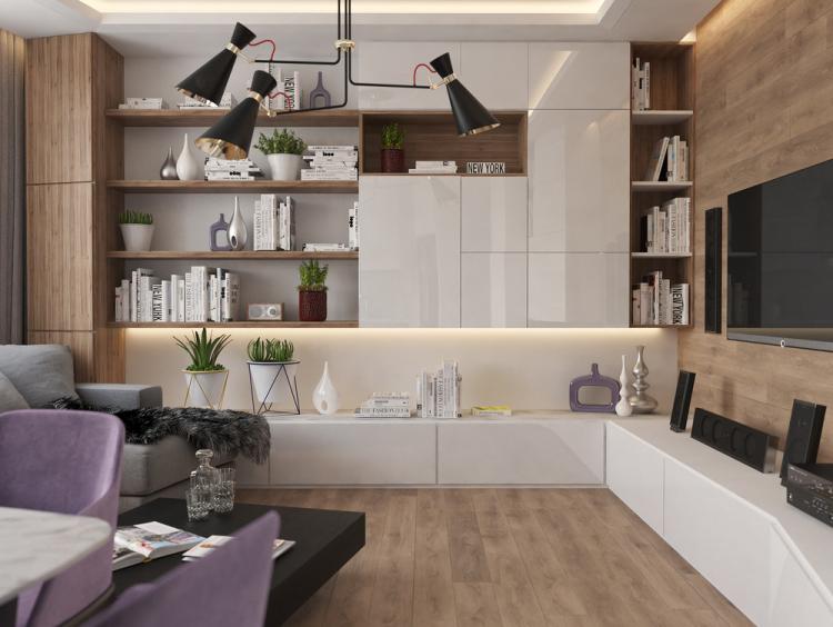 Cuisine-salon Achromatique & Couleur - design d'intérieur