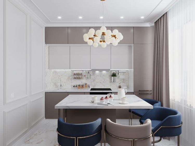 Cuisine-salon Or élégant - design d'intérieur