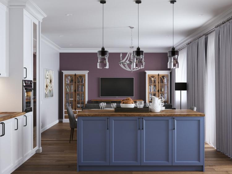 Cuisine-salon Beauté dans la simplicité - design d'intérieur