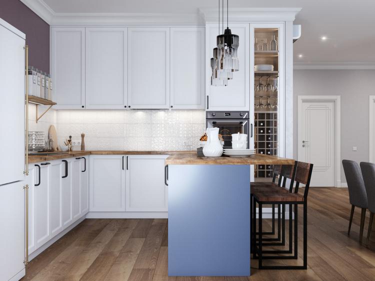 Cuisine-salon Beauté dans la simplicité - design d'intérieur