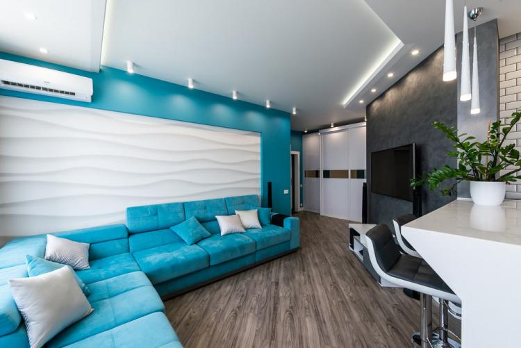 Turquoise Breeze cuisine-salon - design d'intérieur