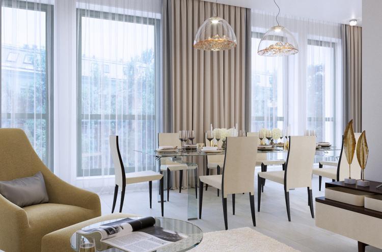 Cuisine-séjour aux couleurs claires, 40 m². - Design d'intérieur