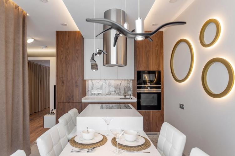 Cuisine contemporaine avec îlot - Design d'intérieur