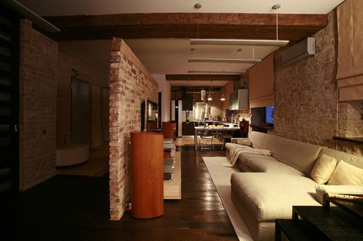 Appartement vivant dans le style loft - design d'intérieur