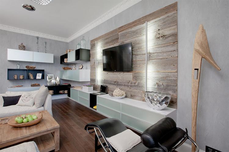 Stratifié sur le mur du salon - photo