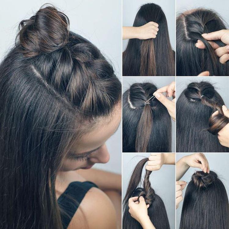 Un chignon avec un épillet - Coiffures faciles pour cheveux longs à soi en 5 minutes