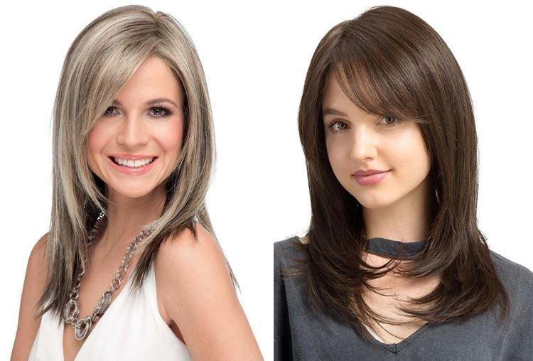 Échelle pour cheveux moyens avec frange et raie sur le côté