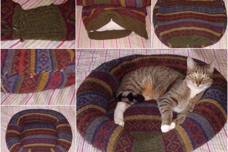 Lit rond tricoté à faire soi-même pour un chat