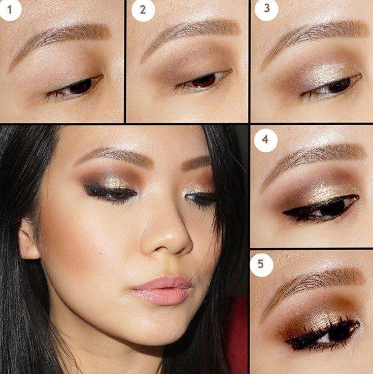 Maquillage pour les yeux marrons - photos étape par étape