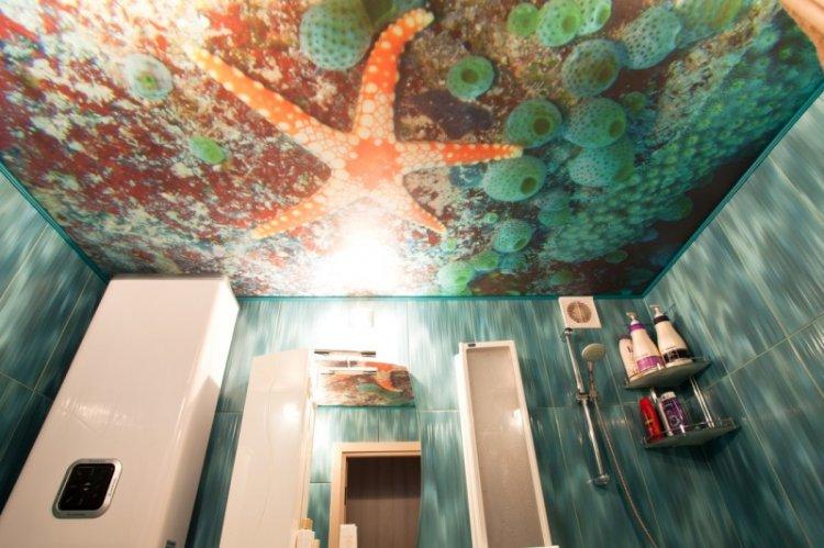 Plafonds tendus avec impression photo dans la salle de bain