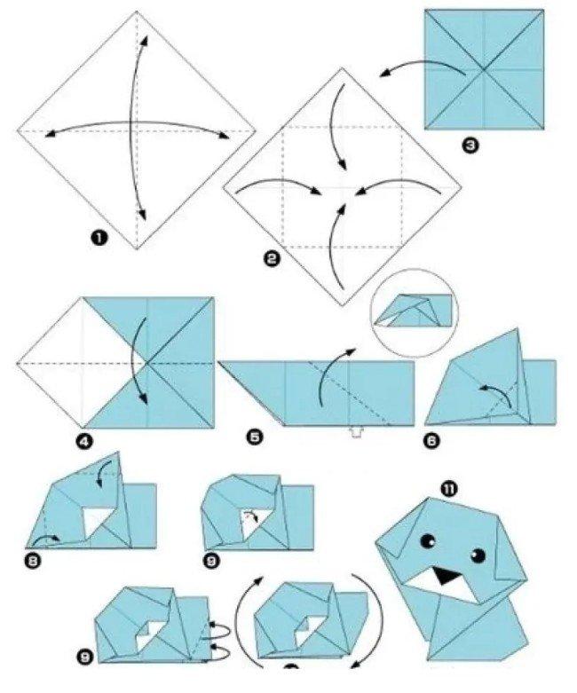 Chien - diagrammes d'origami en papier pour enfants