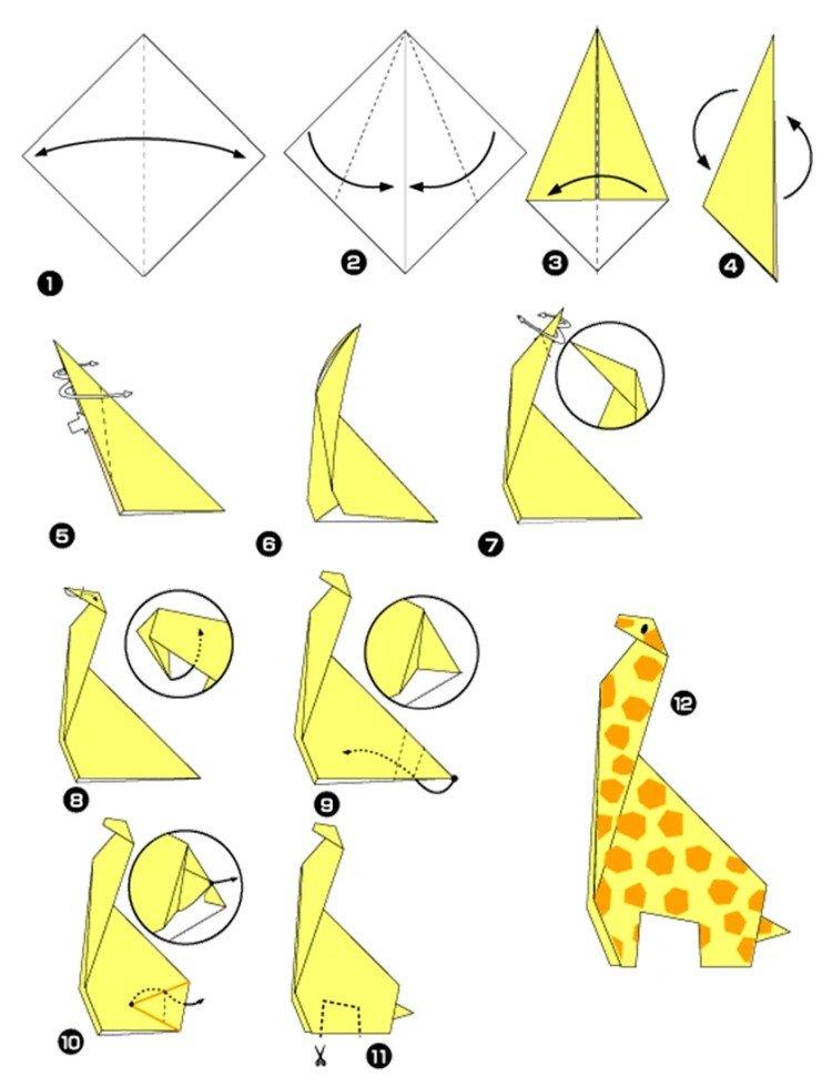 Girafe - diagrammes d'origami en papier pour enfants