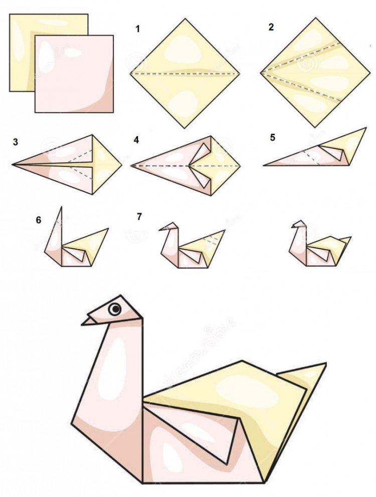 Cygne en papier - diagrammes en origami pour les débutants