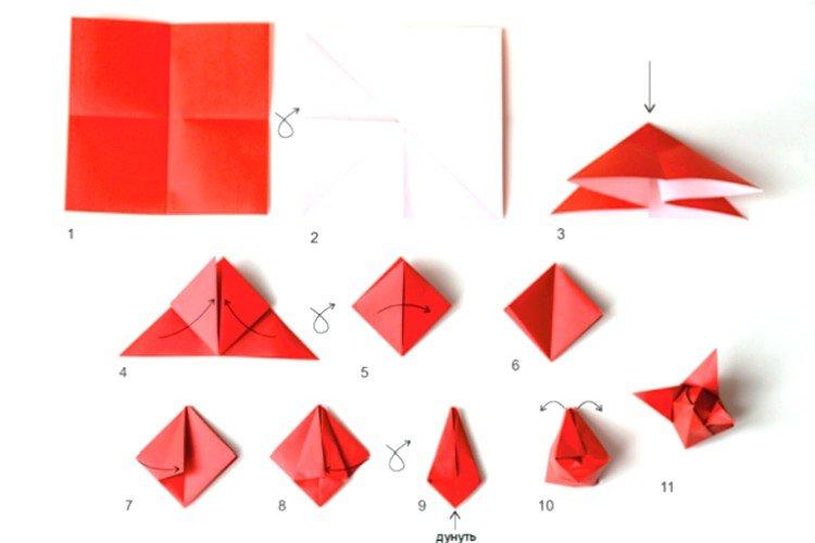 Fleur en papier - diagrammes en origami pour les débutants