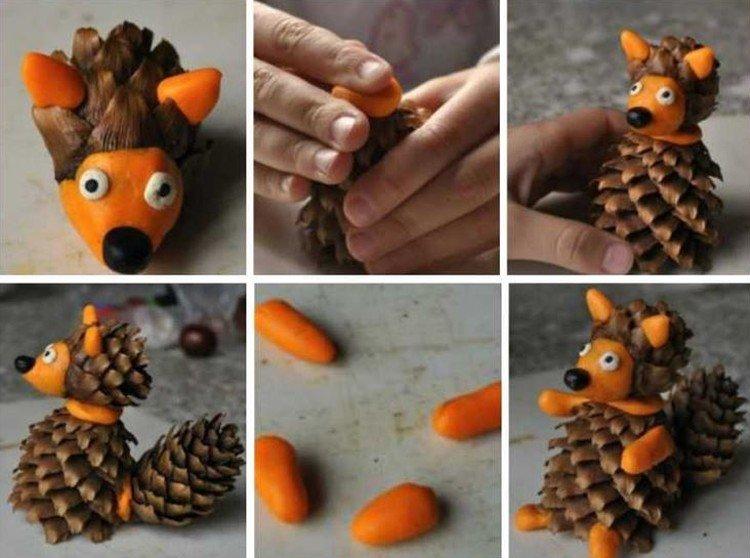 Petits animaux de cônes - artisanat d'automne à faire soi-même pour la maternelle