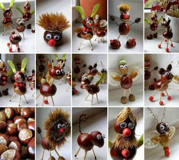 Figurines de châtaignes - artisanat d'automne à faire soi-même à la maternelle