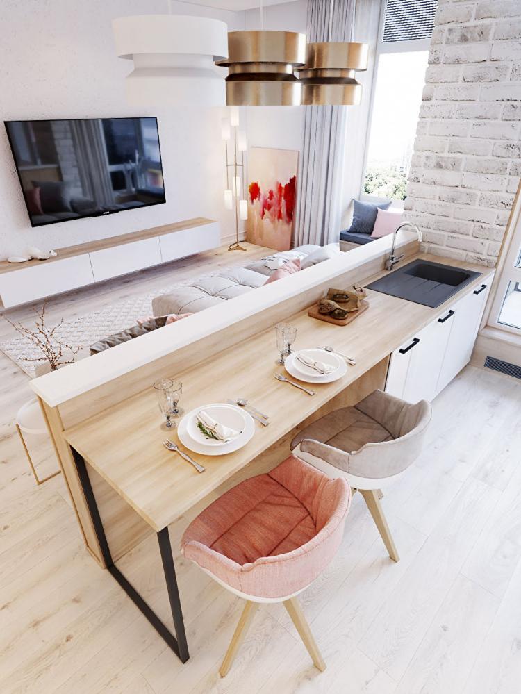 Rose & Blanc : Appartement de style scandinave - design d'intérieur