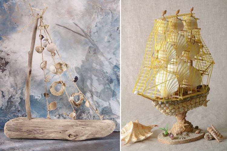 Bateau fait de coquillages - Cadeau d'anniversaire bricolage pour papa