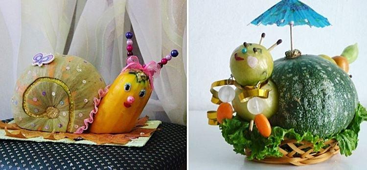 Escargot citrouille et chenille - Artisanat des légumes à l'école