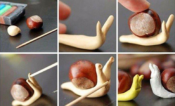 Escargots de châtaignier - Artisanat à partir de matériaux naturels pour la maternelle