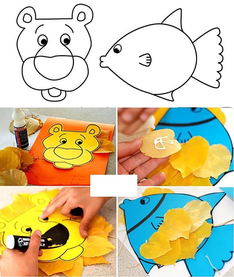 Applications de feuilles - Artisanat à partir de matériaux naturels pour la maternelle