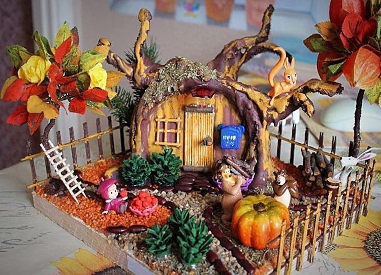 Maison avec cour - Artisanat à partir de matériaux naturels pour la maternelle