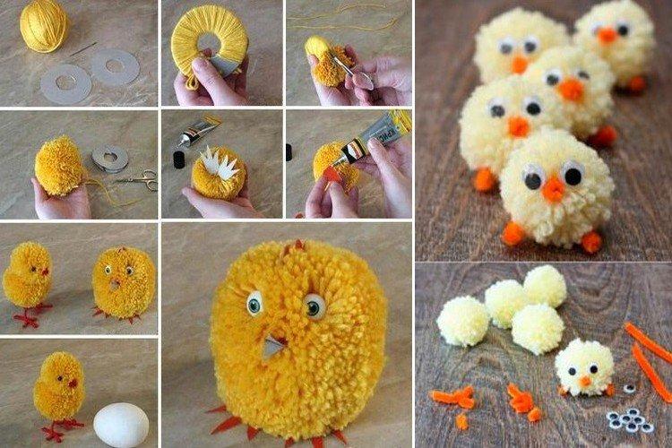 Poules drôles de pompons - Bricolage de Pâques