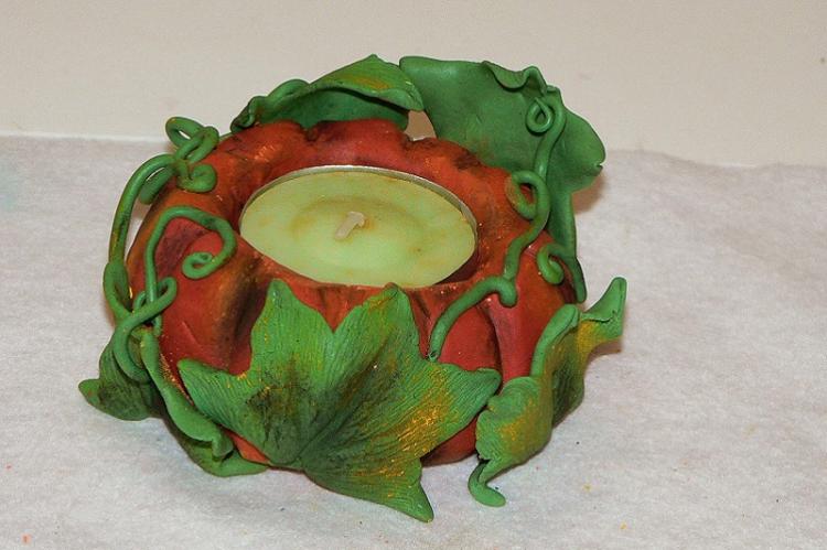 Bougeoir citrouille - Bougeoirs en pâte polymère DIY
