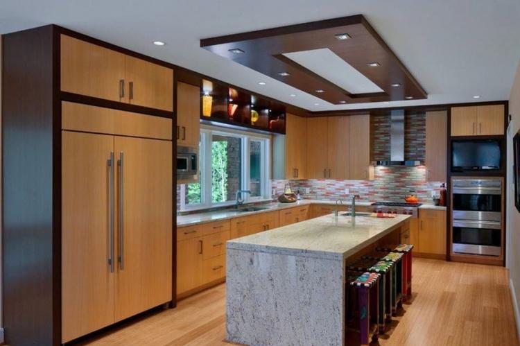 Plafond en plaques de plâtre dans la cuisine - idées de design photo