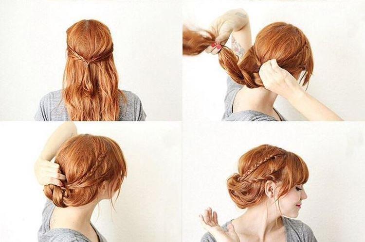 Coiffure à la grecque avec tresses - Coiffures pour tous les jours pour cheveux mi-longs avec frange