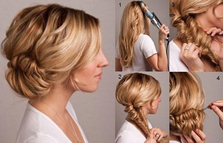 Chignon latéral asymétrique - Coiffures pour tous les jours pour cheveux mi-longs avec frange